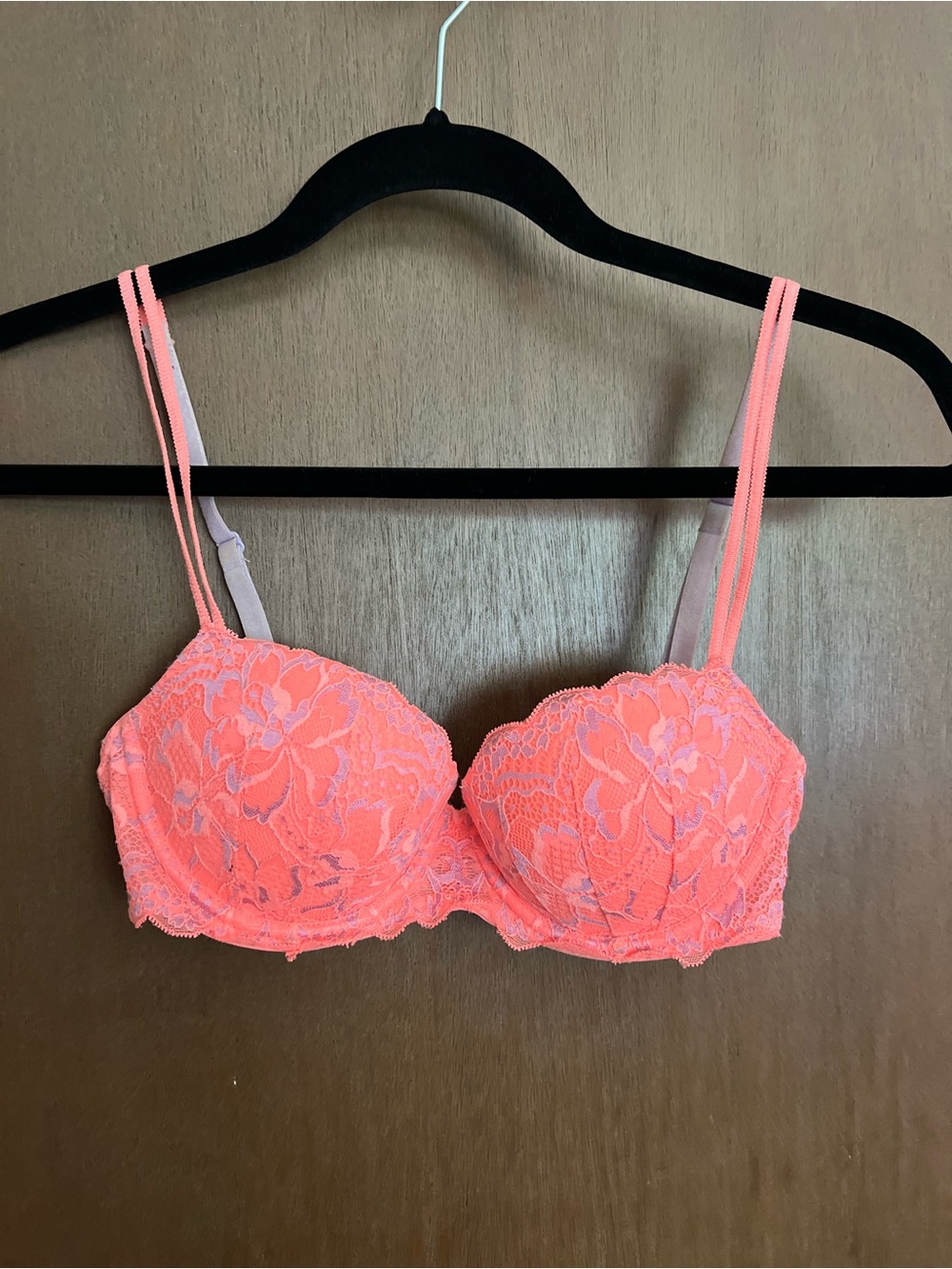 Victoria’s Secret Pink Lace Push-Up Bra in Coral